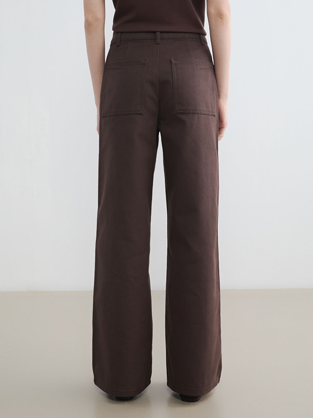 Kahverengi Regular Fit Geniş Paça Kadın Pantolon-3