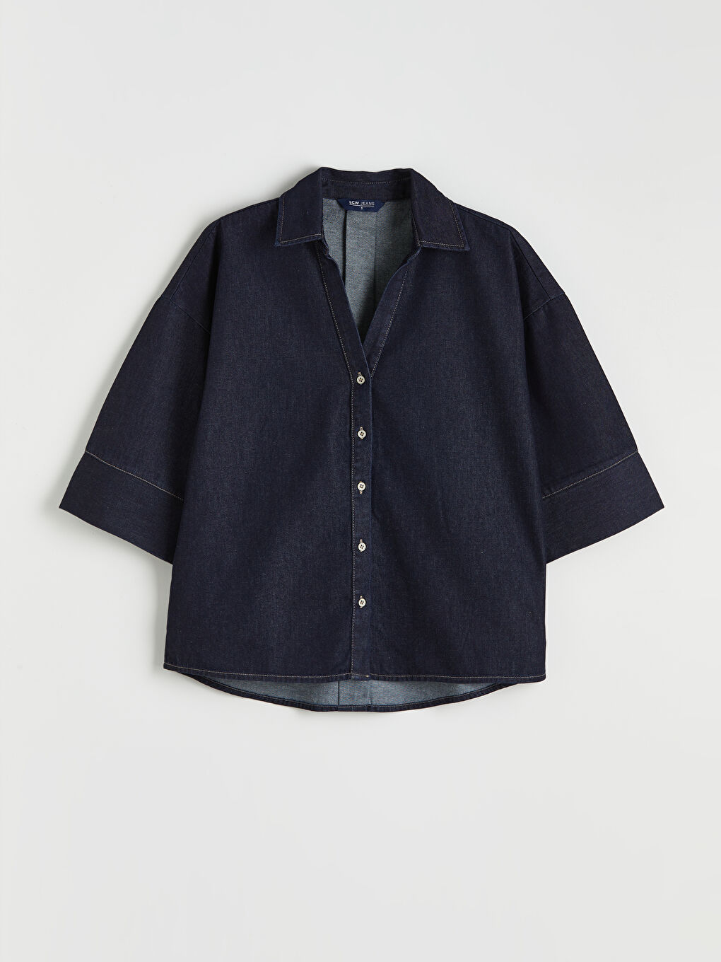 İndigo Loose Fit Kadın Jean Gömlek-4