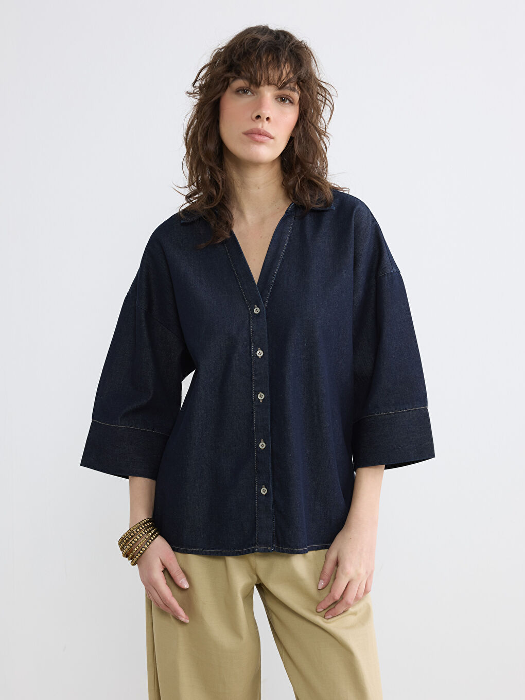 İndigo Loose Fit Kadın Jean Gömlek