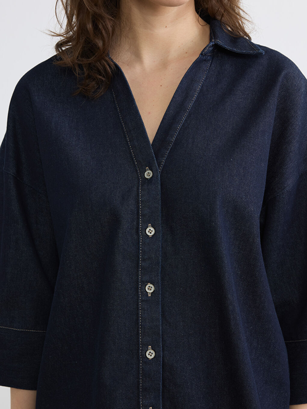 İndigo Loose Fit Kadın Jean Gömlek-2