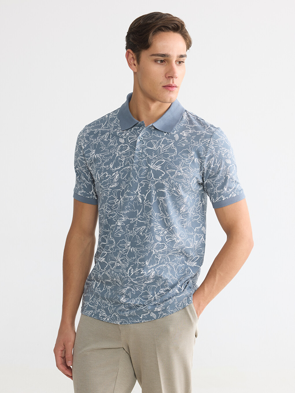 T-shirt à col polo imprimé pour homme