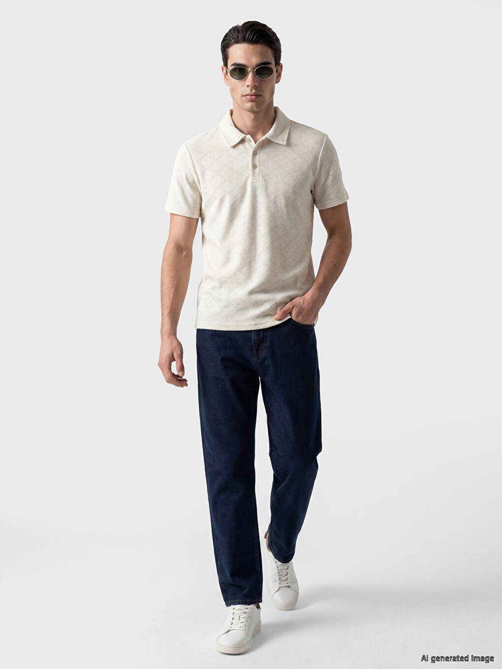 Argyle Patterned Linen Blend Men's T-shirt-1