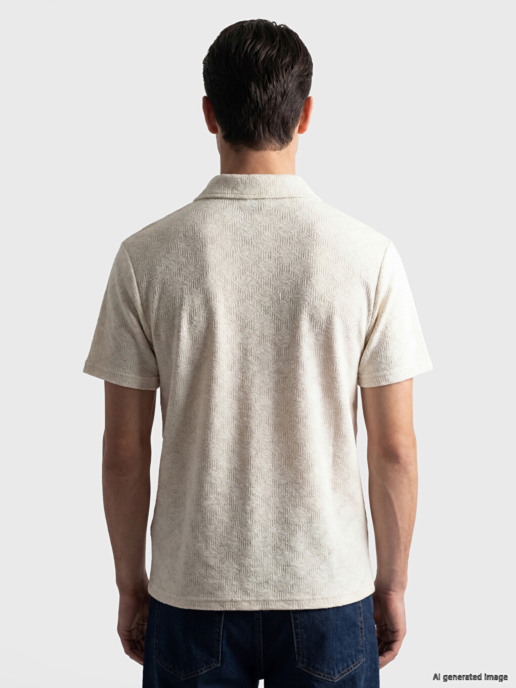 Argyle Patterned Linen Blend Men's T-shirt-3