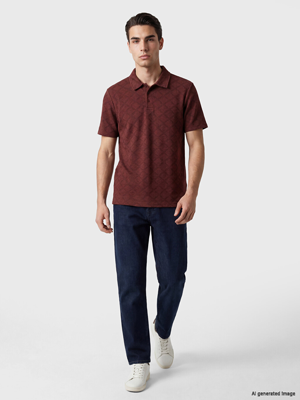 Argyle Patterned Linen Blend Men's T-shirt-1