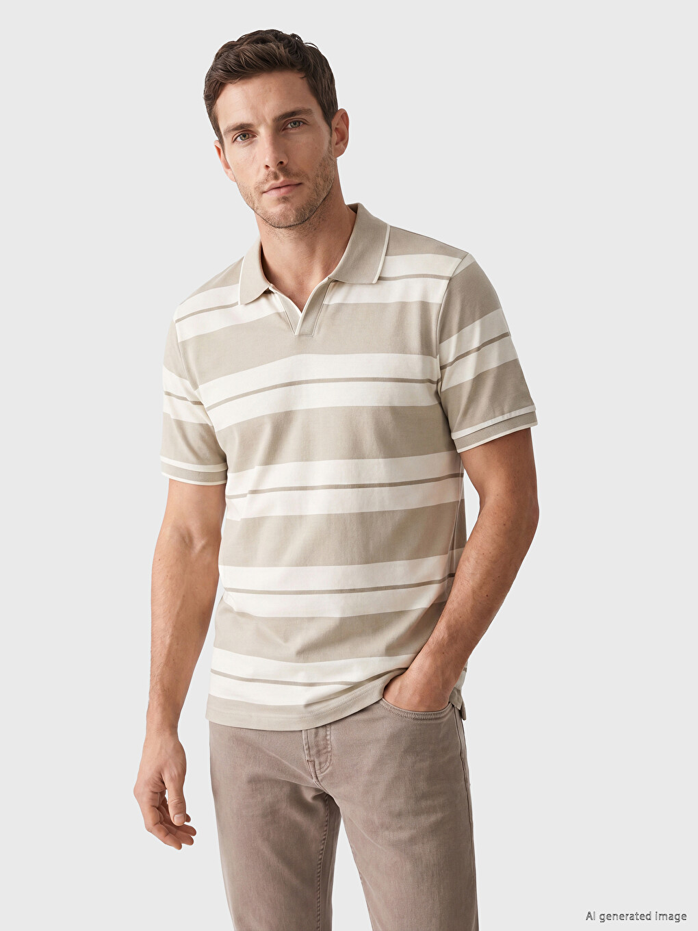 Polo Collar Striped Pique Men's T-Shirt