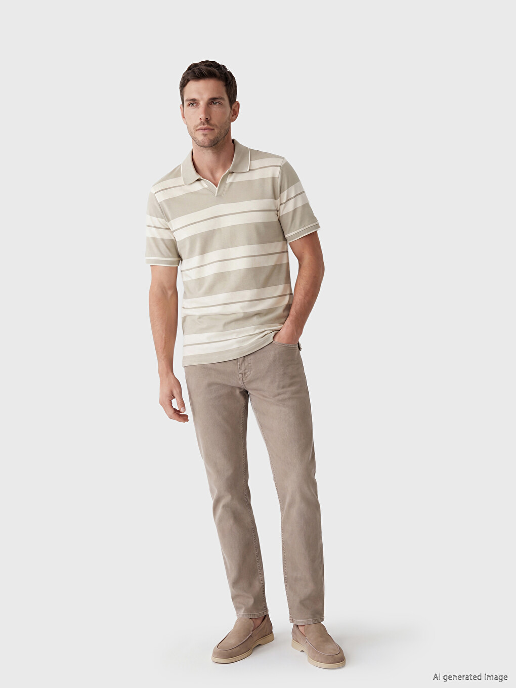 Polo Collar Striped Pique Men's T-Shirt-1
