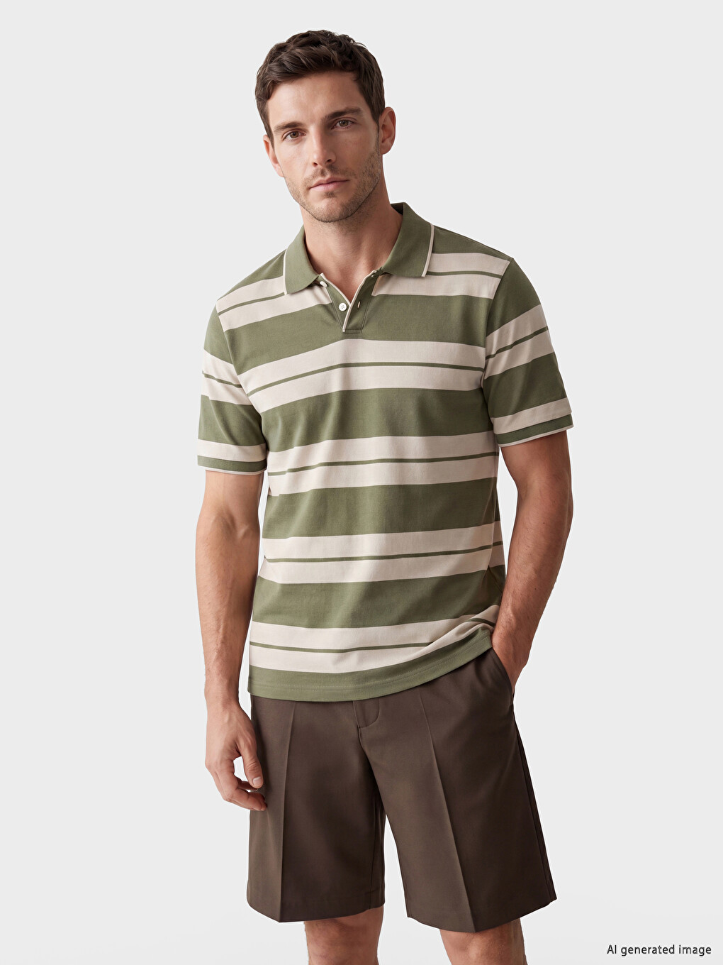 Polo Collar Striped Pique Men's T-Shirt