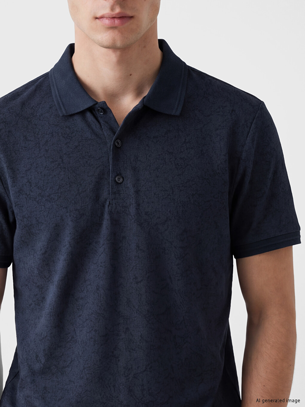 Lacivert Polo Yaka Desenli Pike Erkek Tişört-2