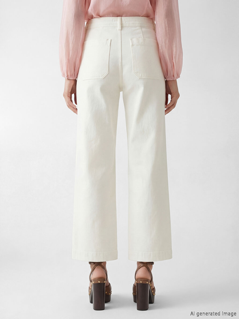 Beyaz Wideleg Kadın Jean Pantolon-2