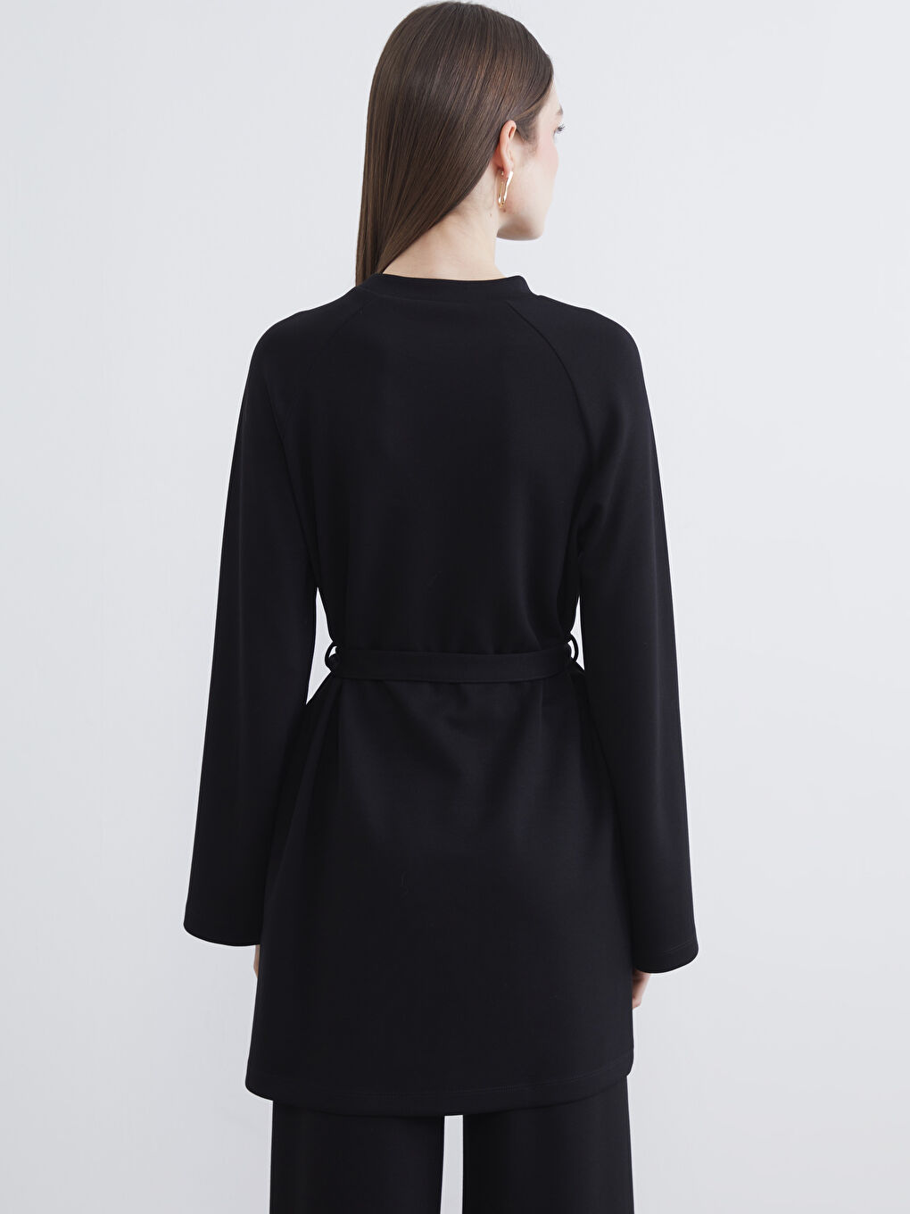 Siyah Bisiklet Yaka Kadın Sweatshirt Tunik-3