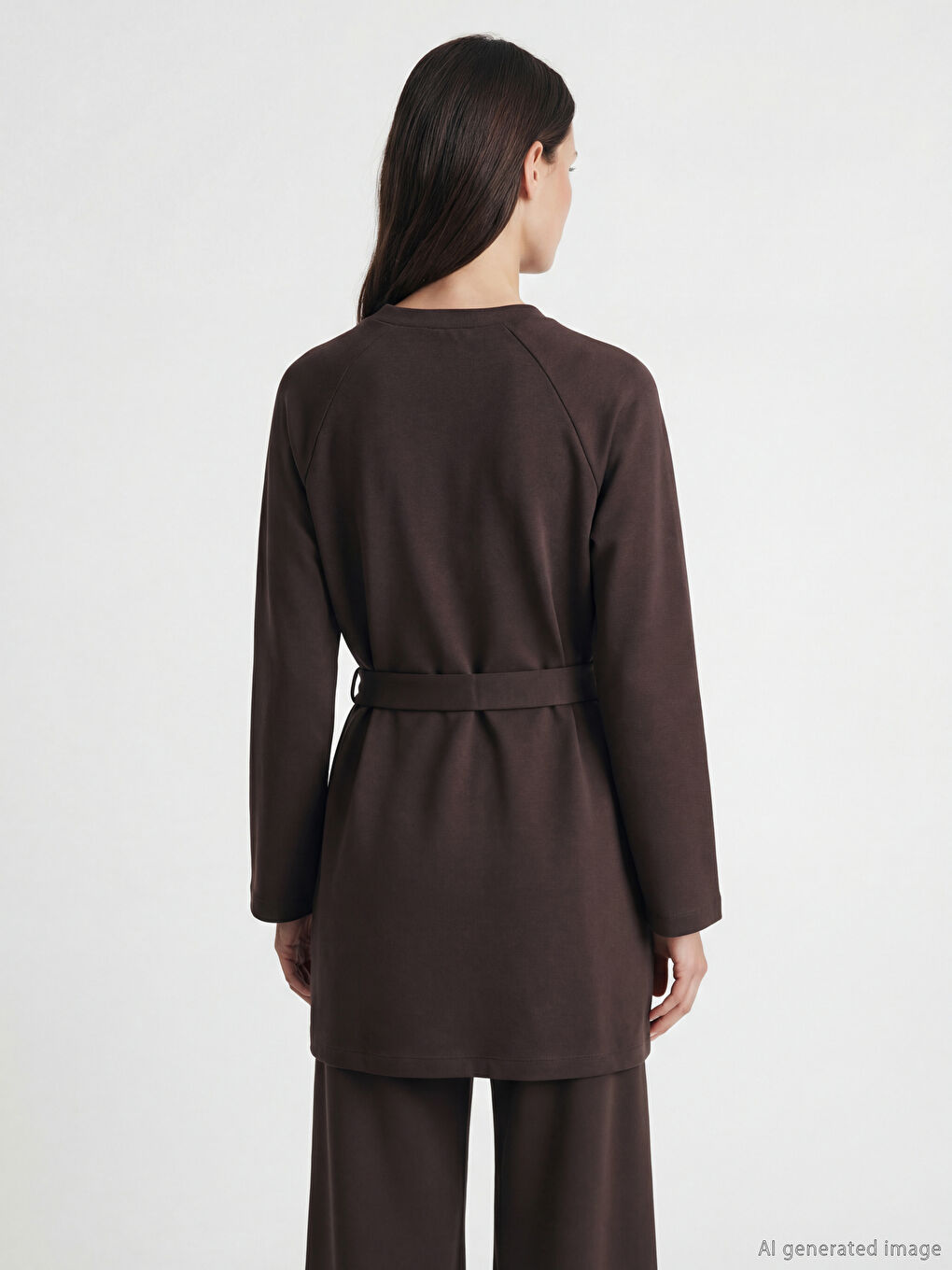 Kahverengi Bisiklet Yaka Soft Touch Kadın Sweatshirt Tunik-2