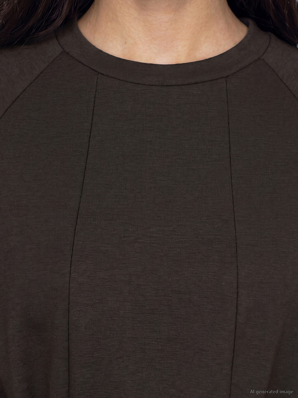 Kahverengi Bisiklet Yaka Soft Touch Kadın Sweatshirt Tunik-2