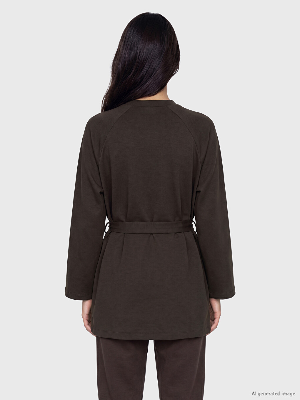 Kahverengi Bisiklet Yaka Soft Touch Kadın Sweatshirt Tunik-3
