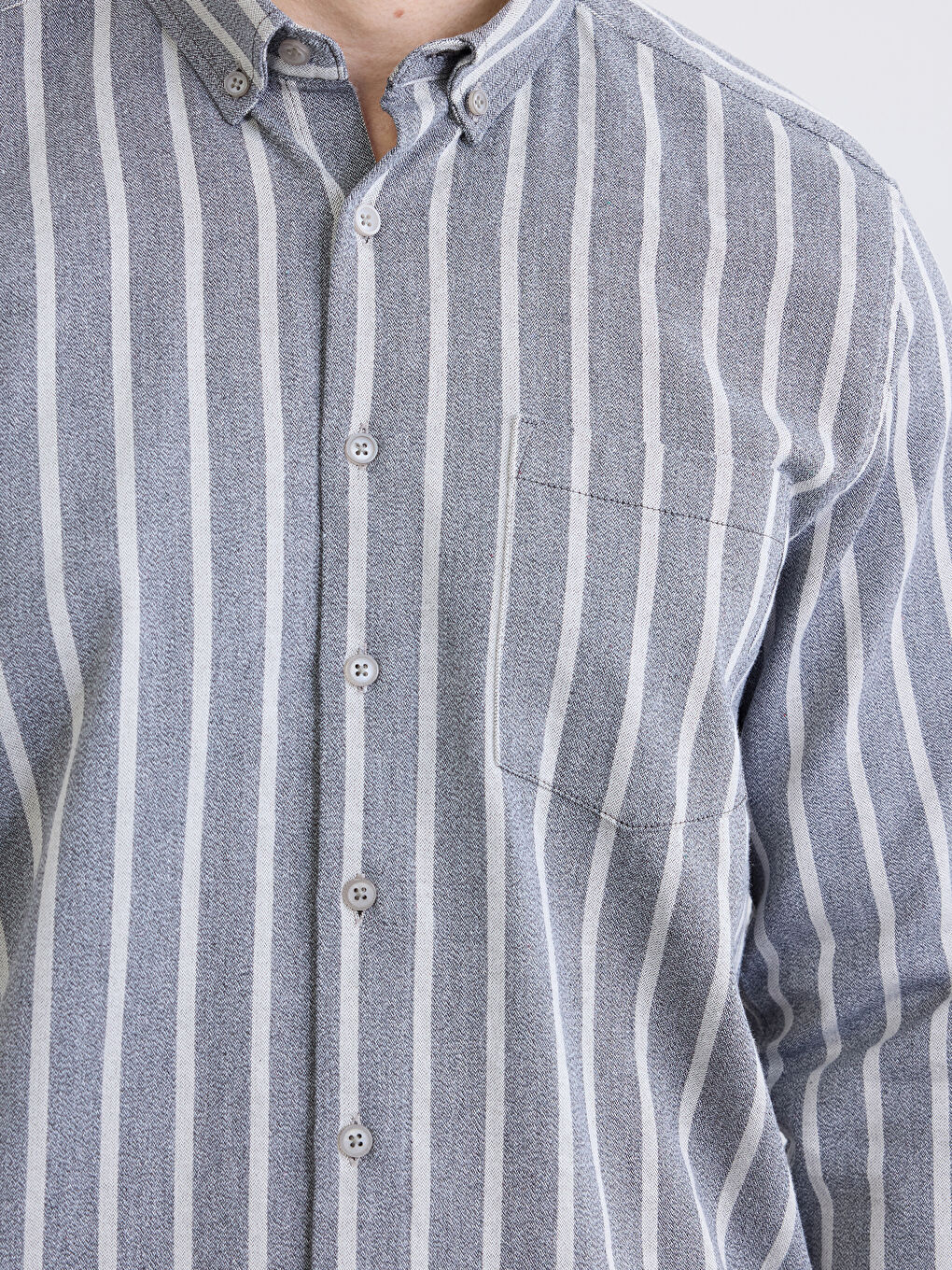 Gri Regular Fit Çizgili Erkek Armürlü Gömlek-2