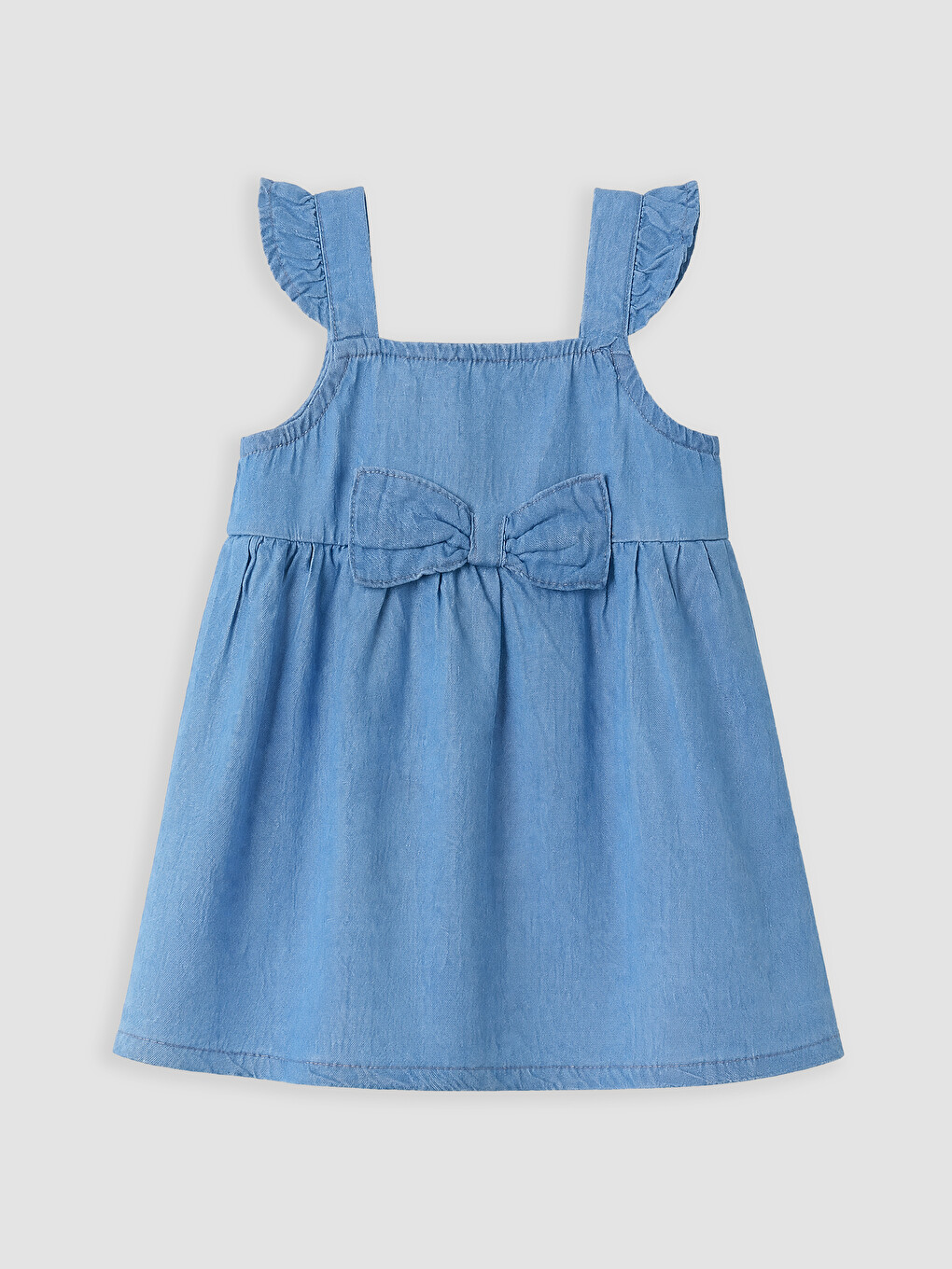 Mavi Kare Yaka Fiyonklu Kız Bebek Jean Elbise