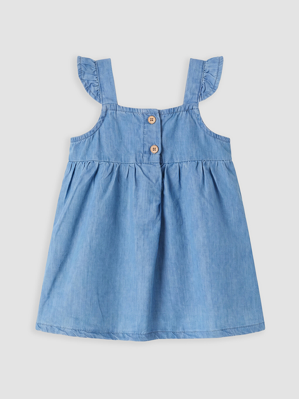 Mavi Kare Yaka Fiyonklu Kız Bebek Jean Elbise-2
