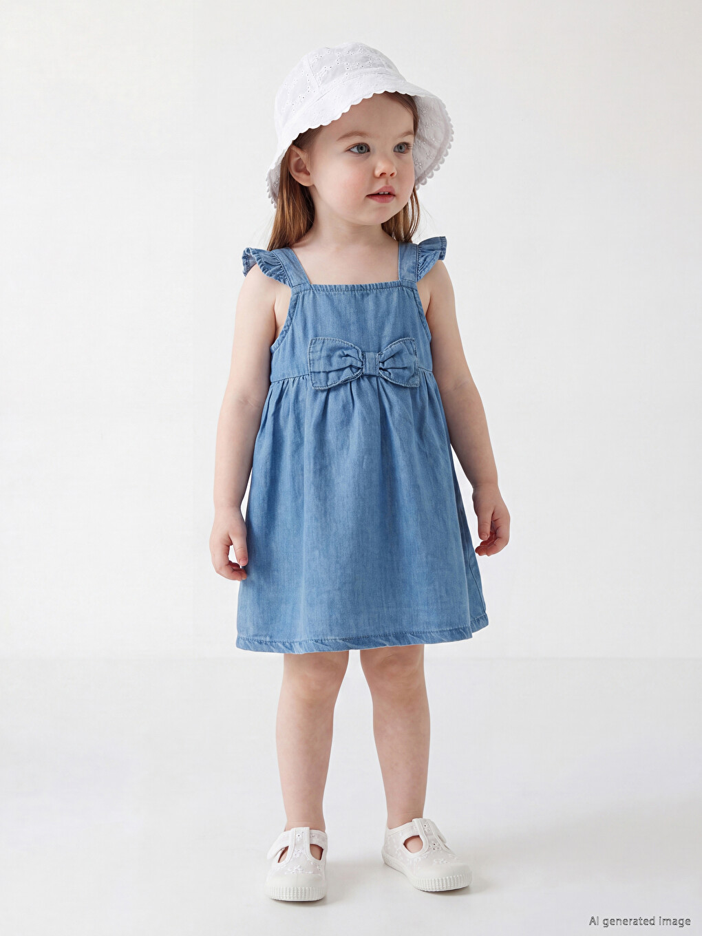 Square Neck Bow Baby Girls' Jean Dress
