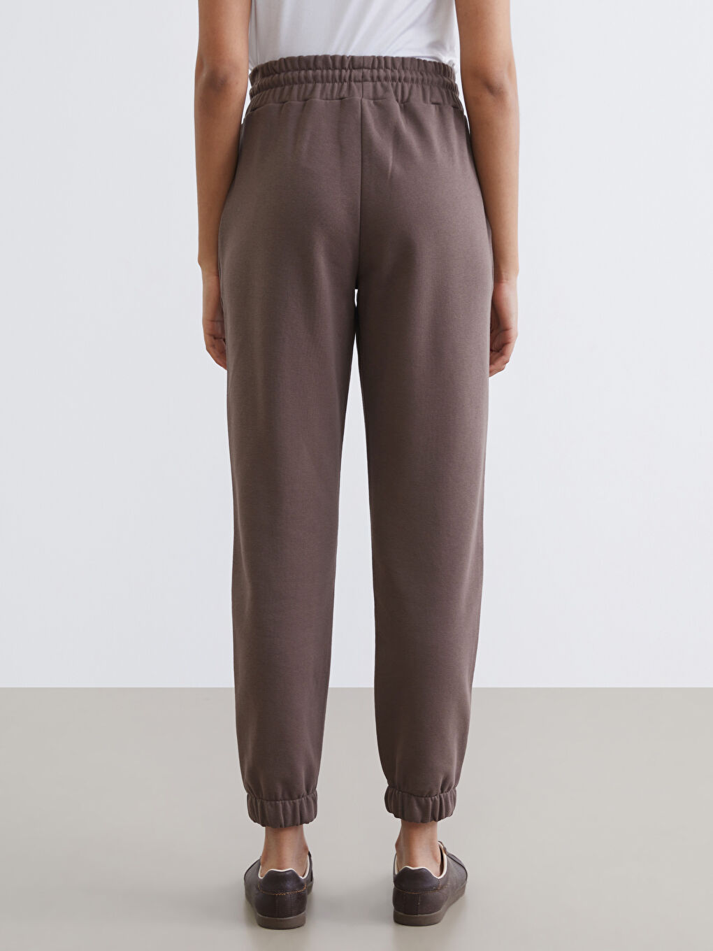 Kahverengi Beli Lastikli Kadın Kalın Jogger Eşofman Altı-3