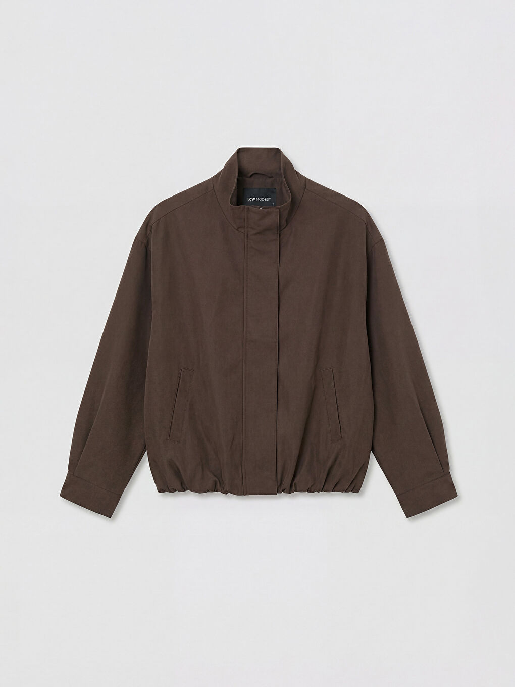 Kahverengi Dik Yaka Oversize Kadın Yağmurluk-5