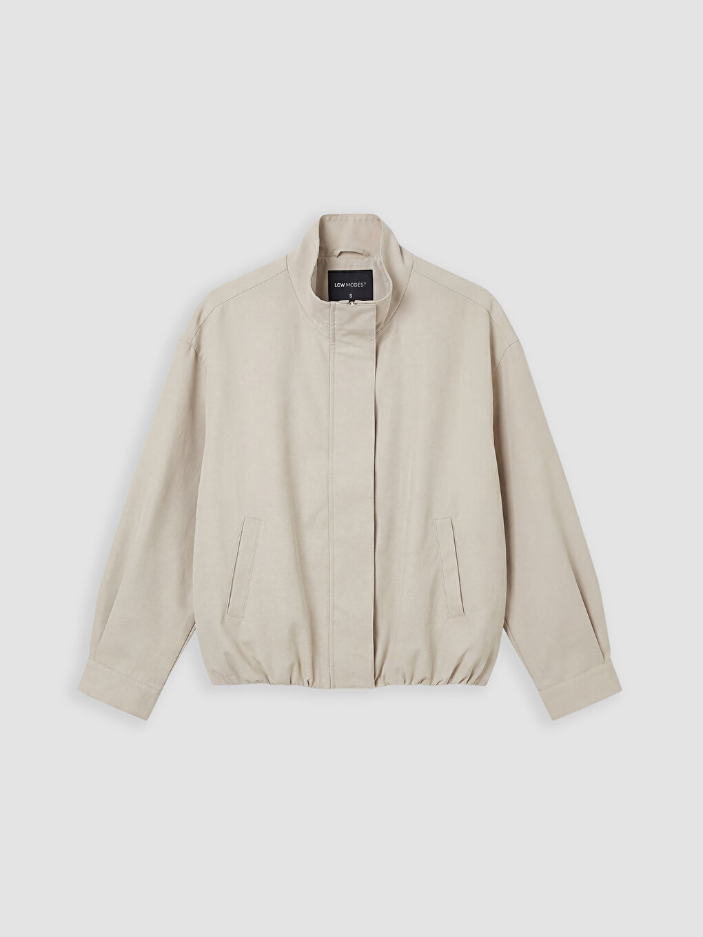 Bej Dik Yaka Oversize Kadın Yağmurluk-5