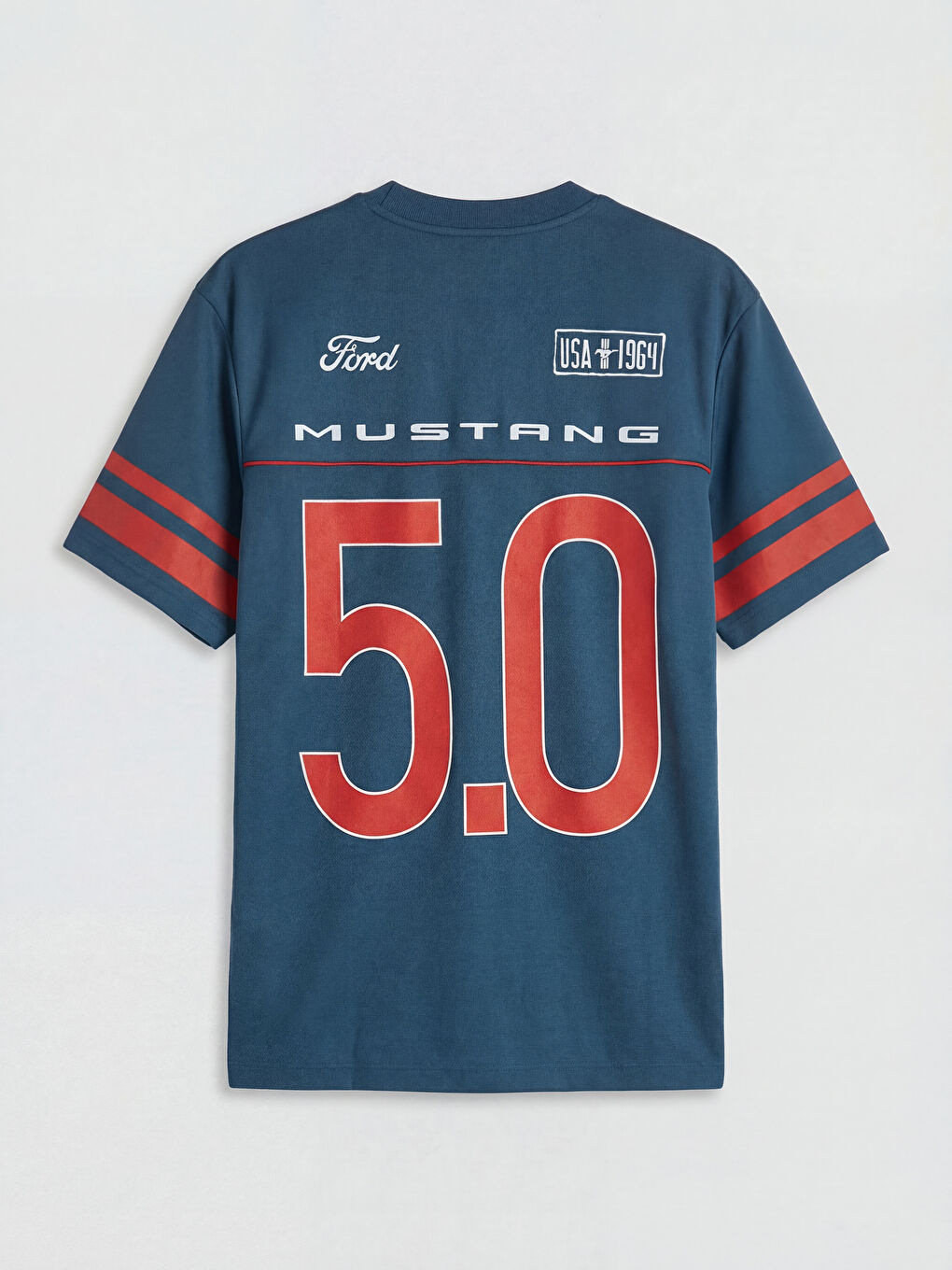 Petrol Ford Baskılı Bisiklet Yaka Erkek Tişört-1