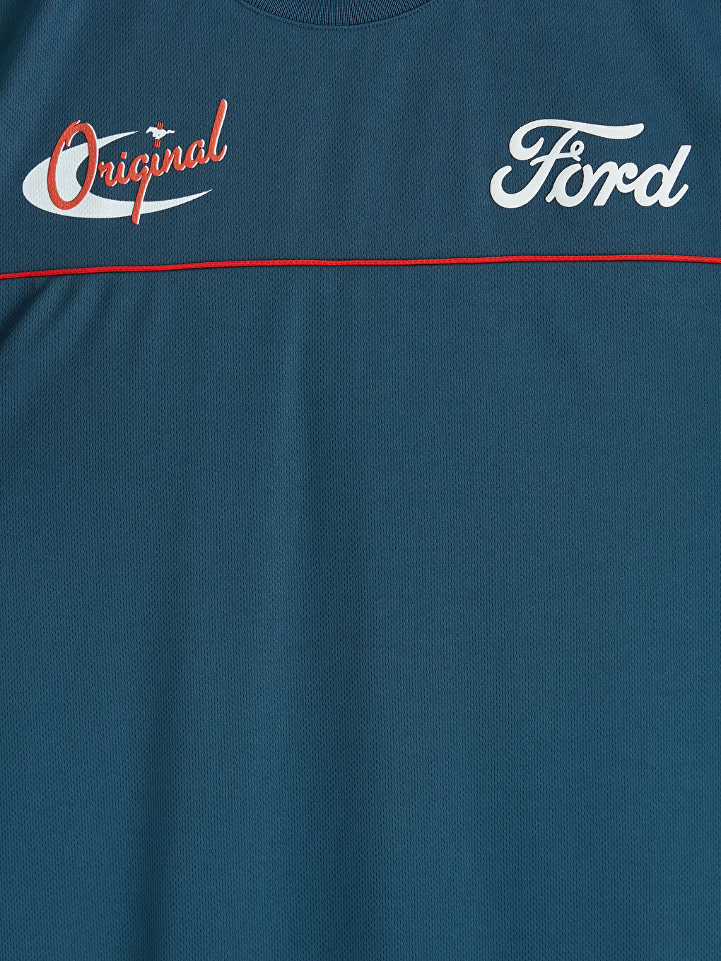 Petrol Ford Baskılı Bisiklet Yaka Erkek Tişört-2