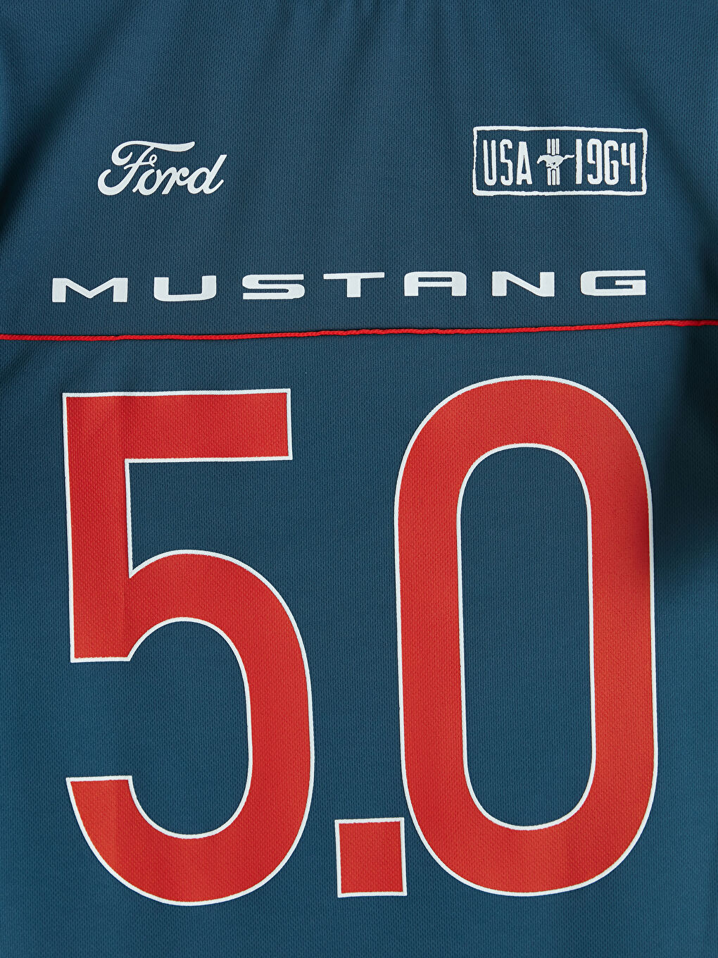 Petrol Ford Baskılı Bisiklet Yaka Erkek Tişört-3