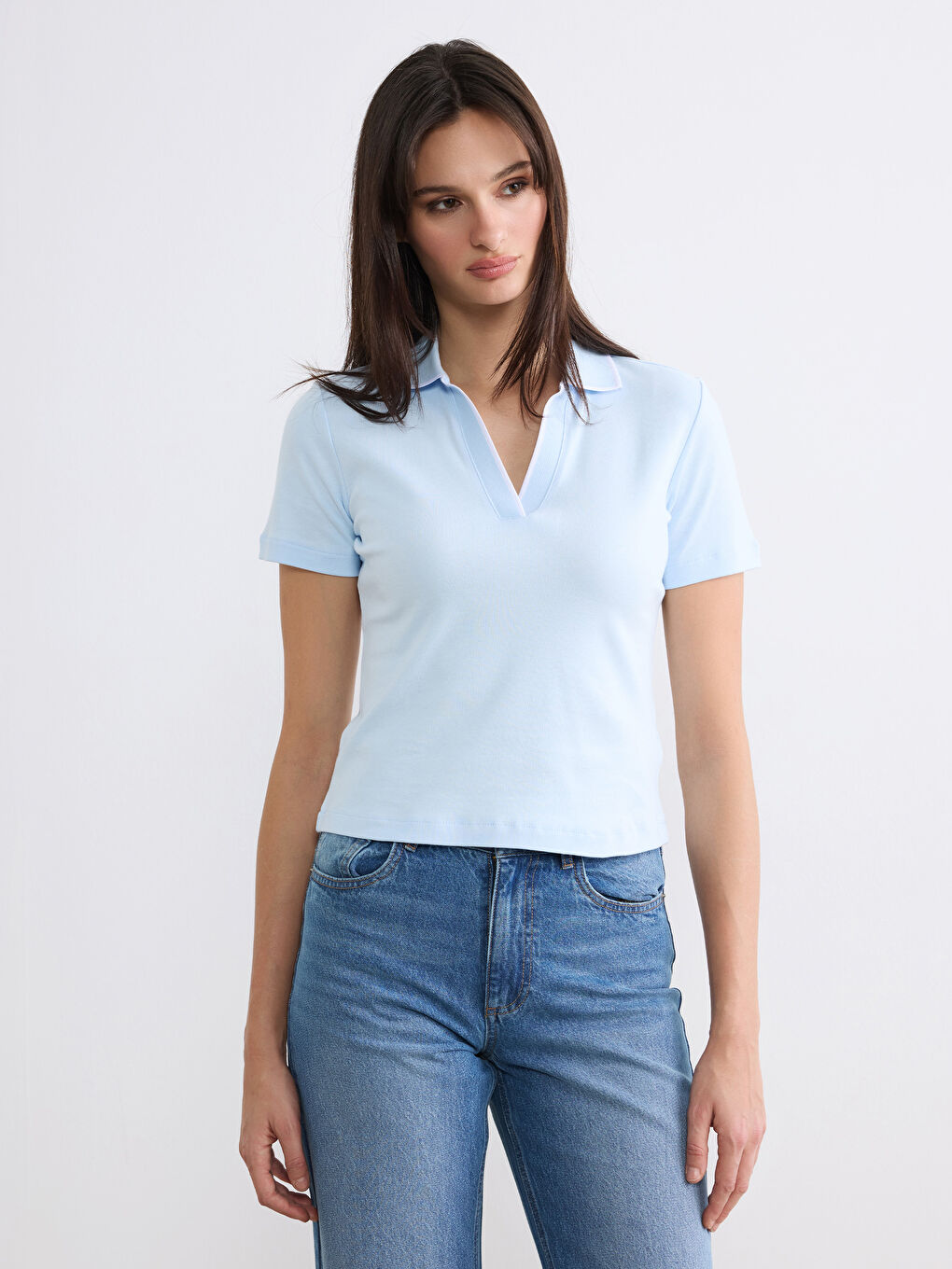Mavi Polo Yaka Kadın Tişört