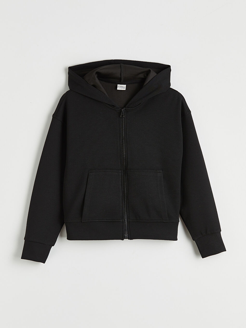 Siyah Kapüşonlu Kız Çocuk Soft Touch Fermuarlı Sweatshirt