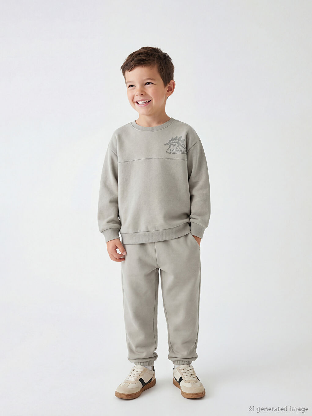 Gri Baskılı Erkek Çocuk Sweatshirt ve Pantolon