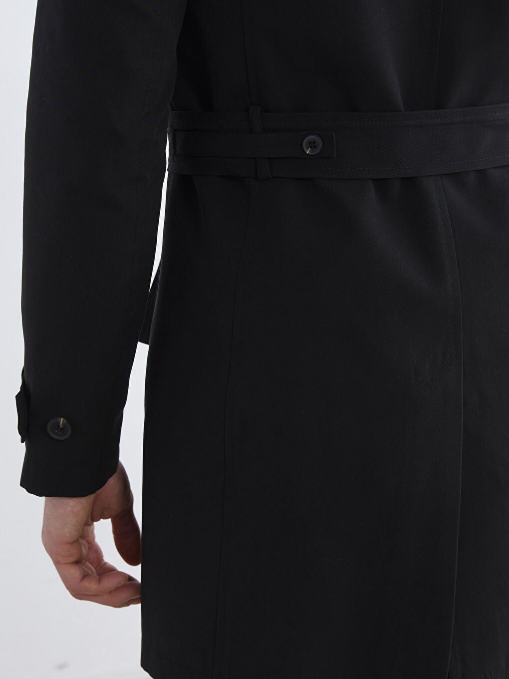 Siyah Slim Fit Ceket Yaka Gabardin Erkek Trençkot-2