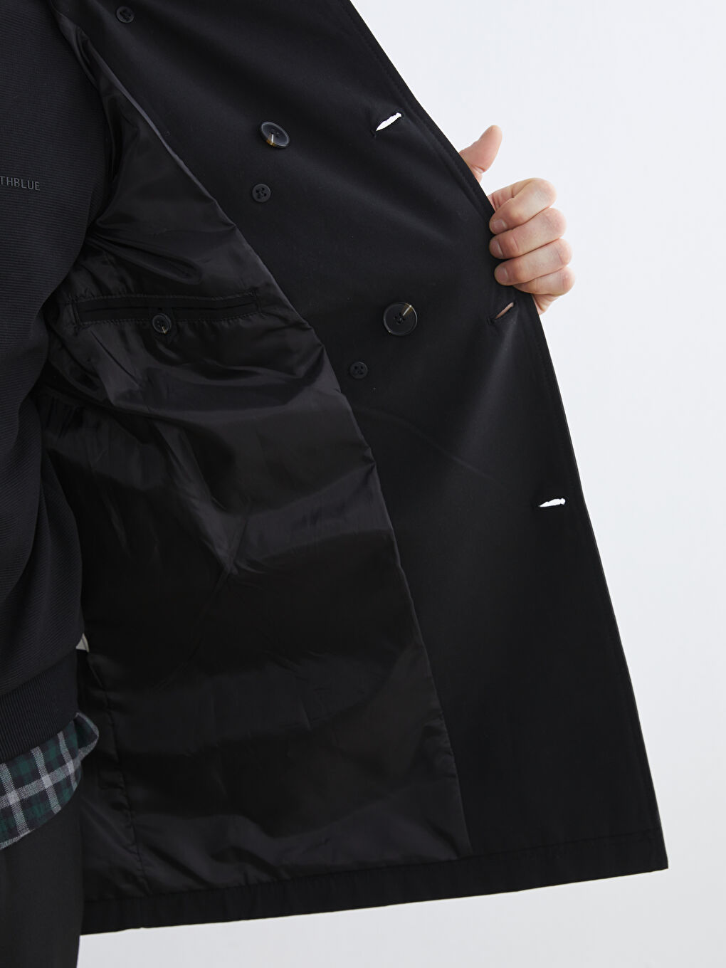 Siyah Slim Fit Ceket Yaka Gabardin Erkek Trençkot-3