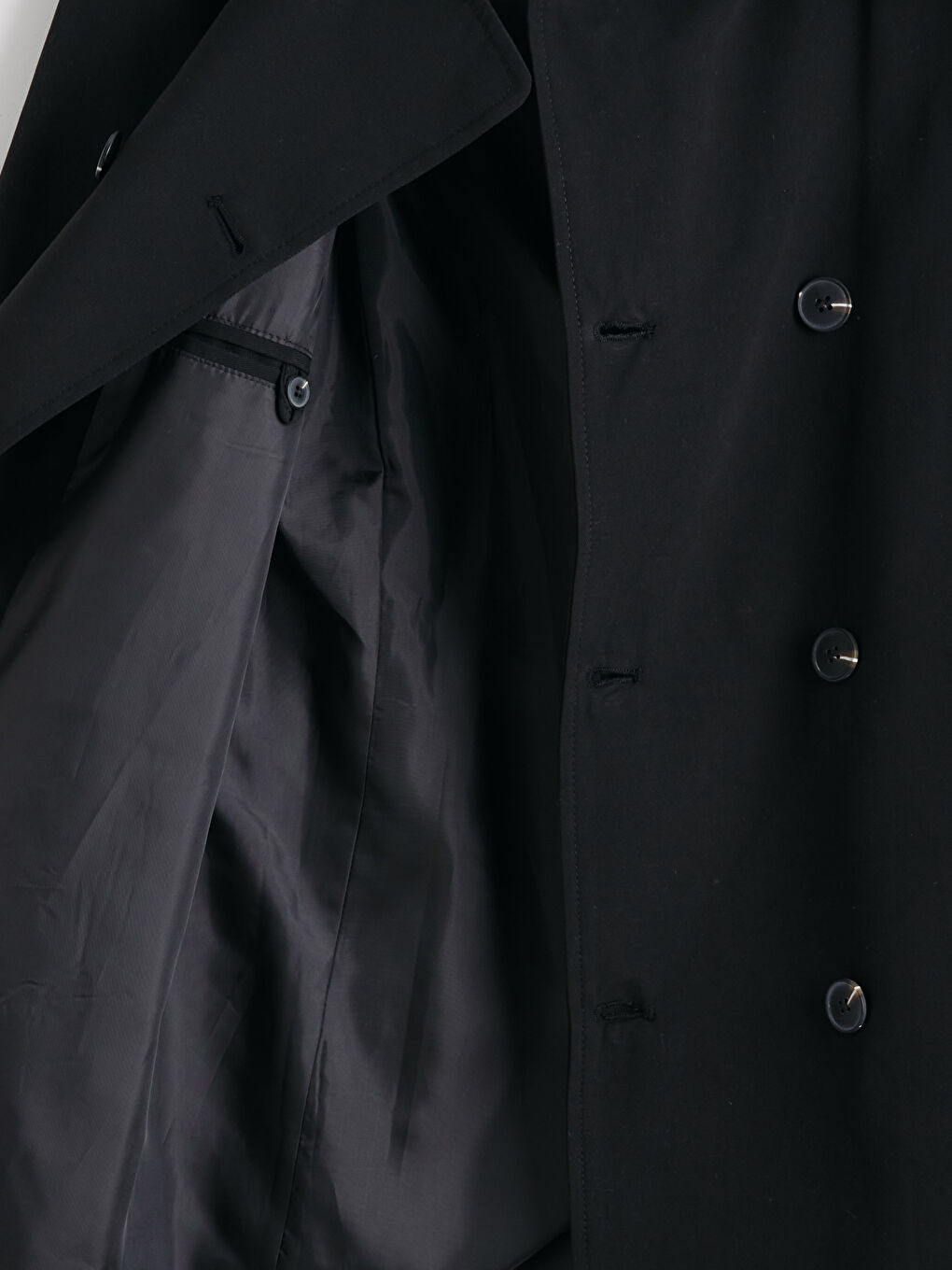 Siyah Slim Fit Ceket Yaka Gabardin Erkek Trençkot-6