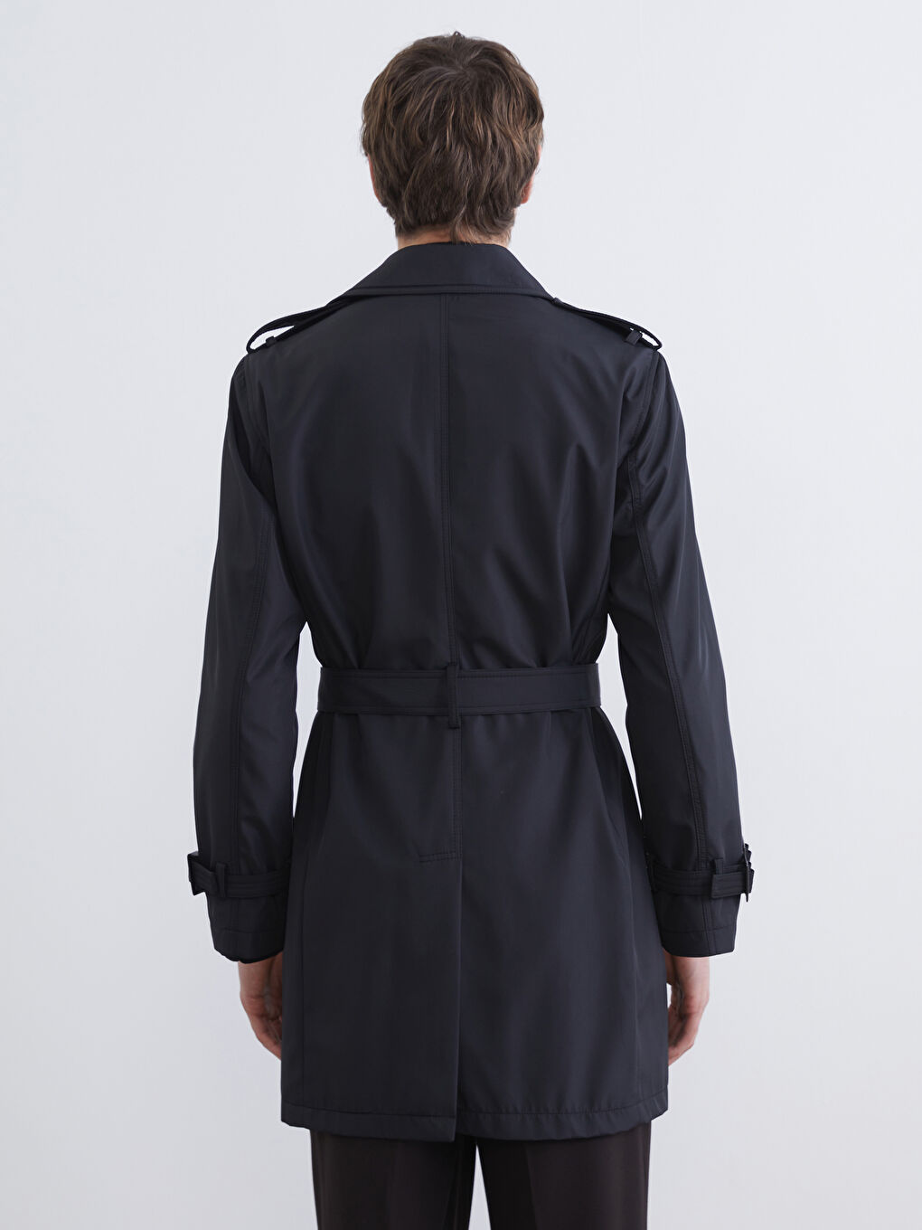 Siyah Standart Kalıp Ceket Yaka Gabardin Erkek Trençkot-3