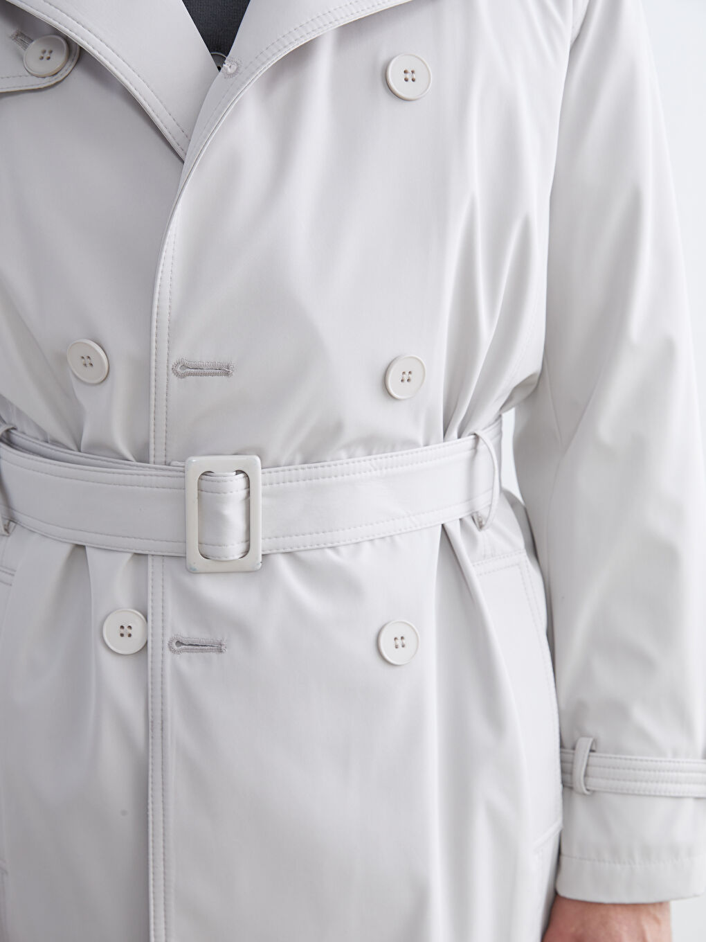 Bej Standart Kalıp Ceket Yaka Gabardin Erkek Trençkot-2