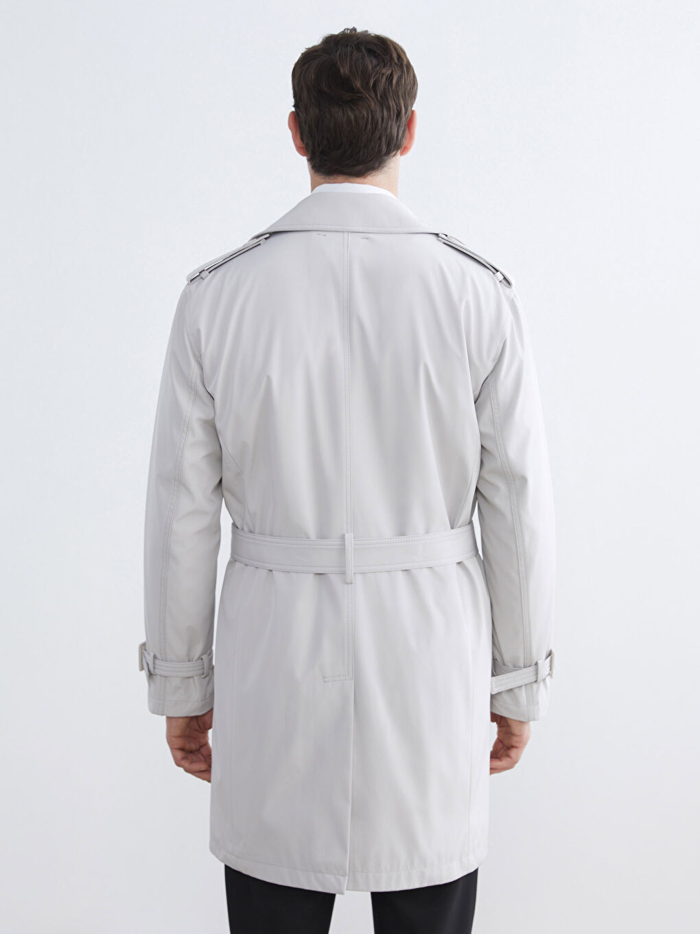 Bej Standart Kalıp Ceket Yaka Gabardin Erkek Trençkot-4