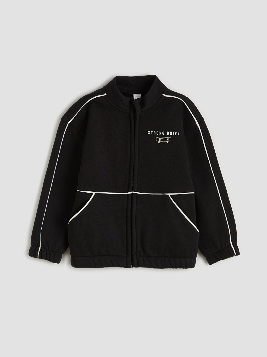 Siyah Dik Yaka Erkek Çocuk Fermuarlı Sweatshirt