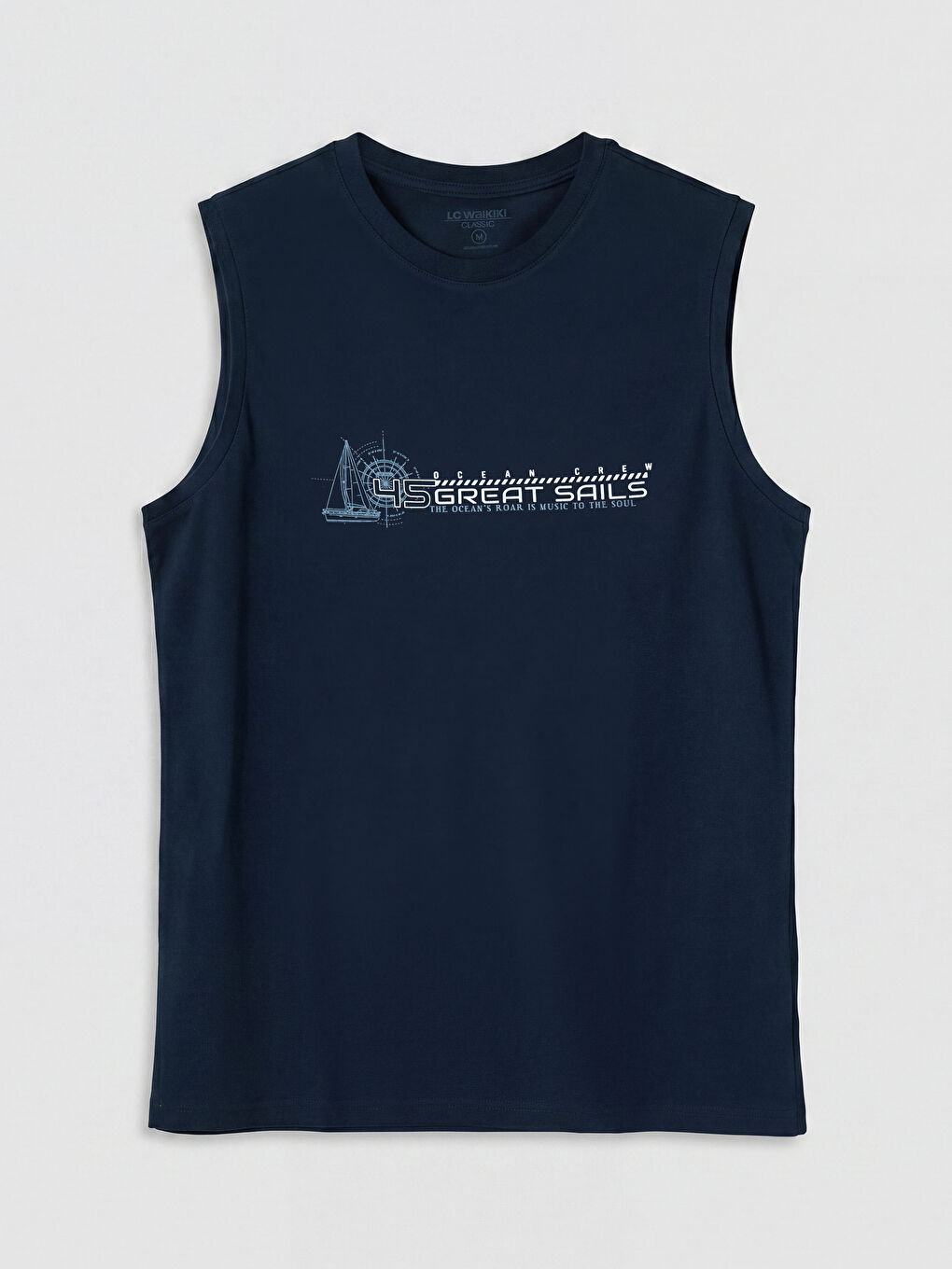 Lacivert Bisiklet Yaka Baskılı Penye Erkek Kolsuz Tişört