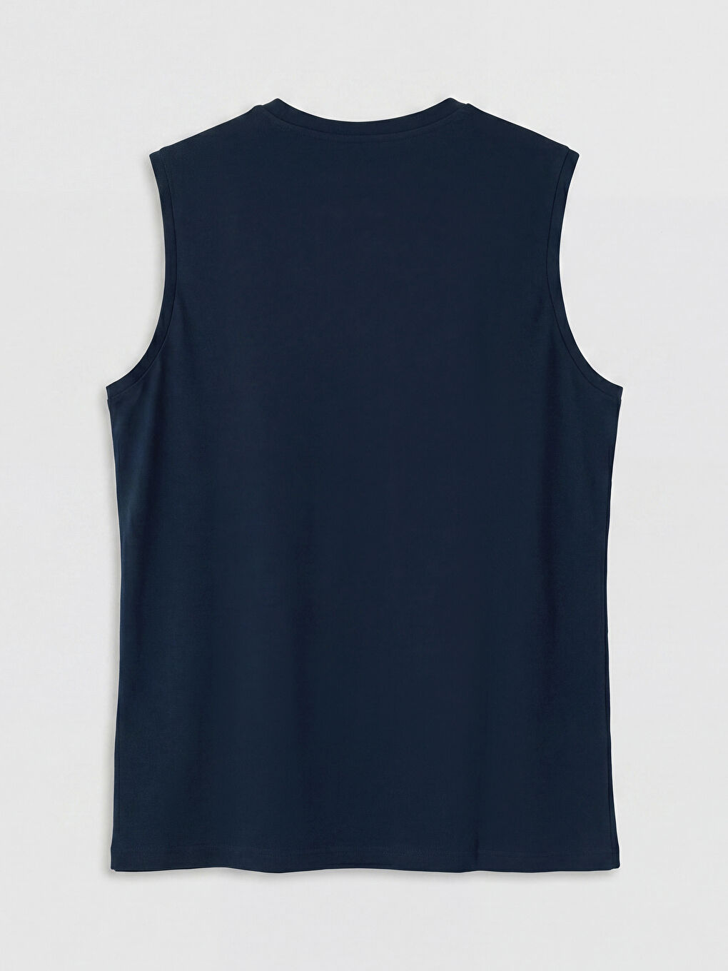 Lacivert Bisiklet Yaka Baskılı Penye Erkek Kolsuz Tişört-1