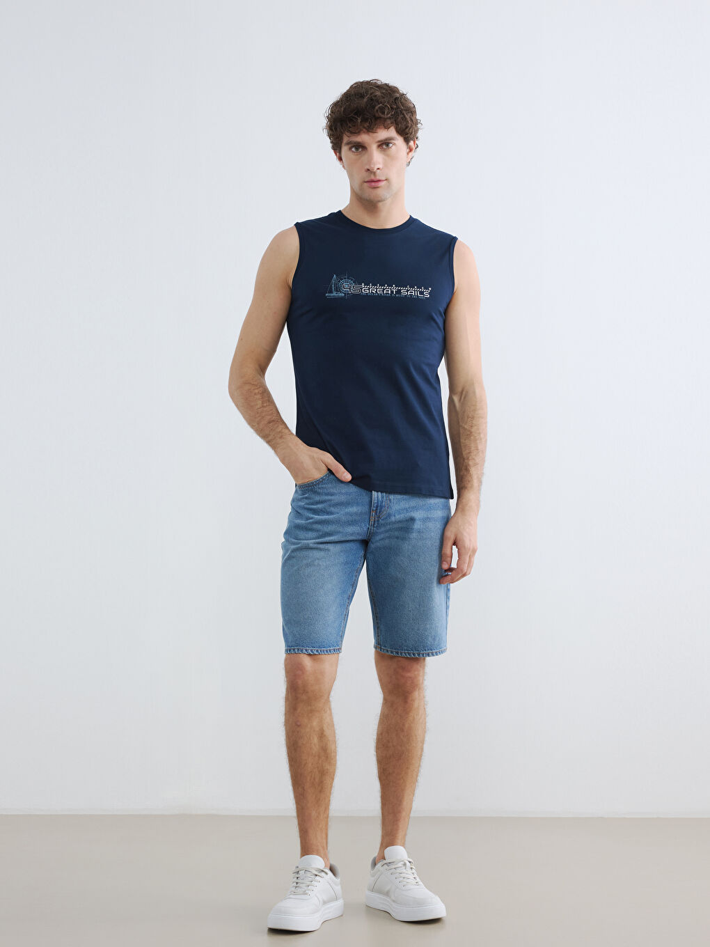 Crew Neck Printed Jersey Men's Tank Top-1