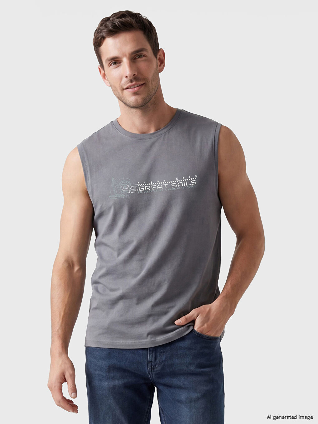 Crew Neck Printed Jersey Men's Tank Top
