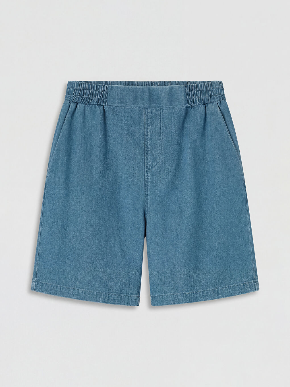 İndigo Beli Lastikli Kadın Jean Şort-4