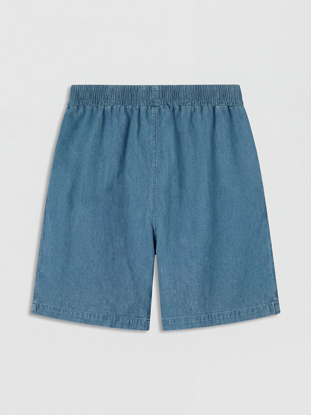 İndigo Beli Lastikli Kadın Jean Şort-5