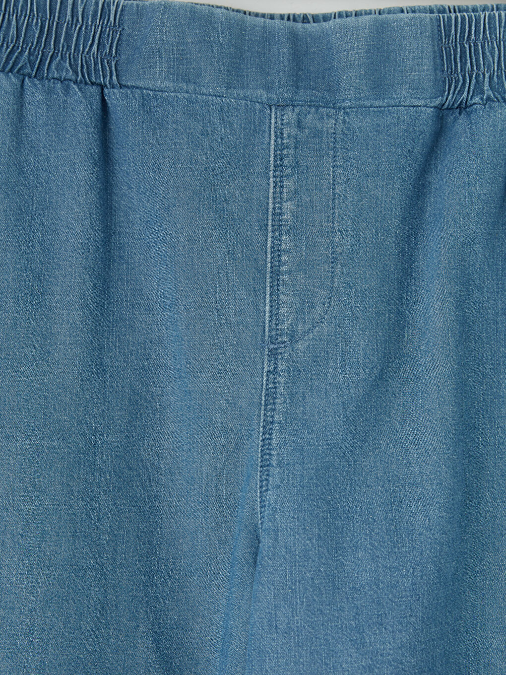 İndigo Beli Lastikli Kadın Jean Şort-6