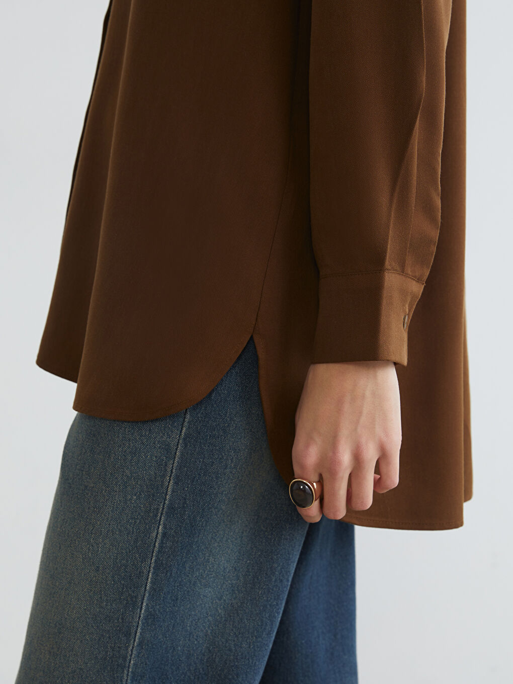 Kahverengi Gabardin Kadın Gömlek Tunik-2
