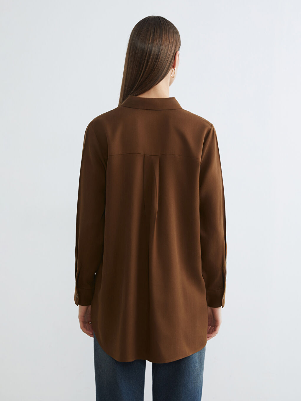 Kahverengi Gabardin Kadın Gömlek Tunik-3