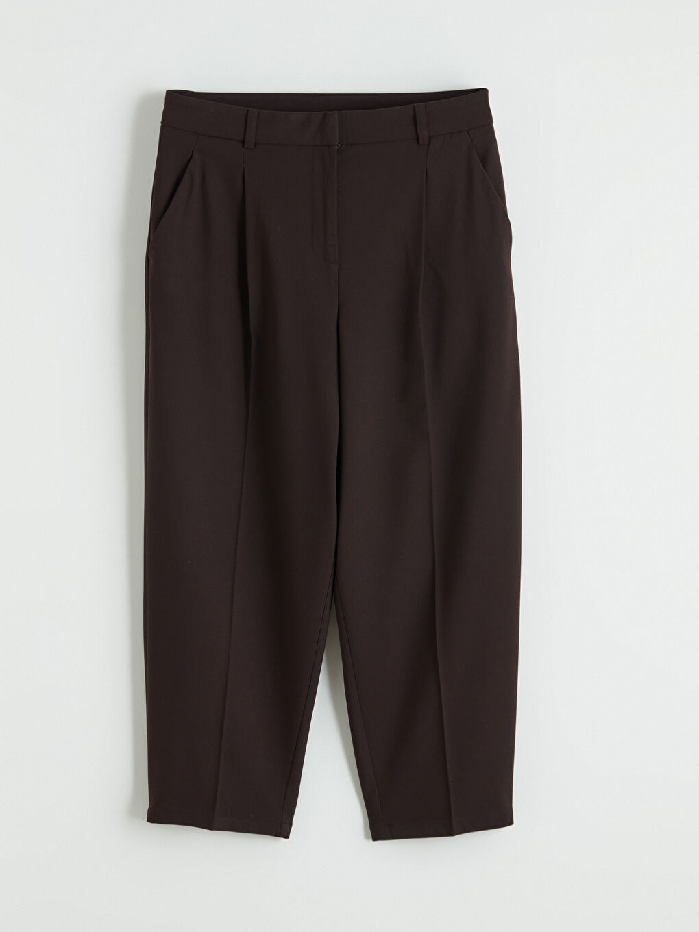 Kahverengi Yüksek Bel Pileli Havuç Kesim Kadın Pantolon	-4