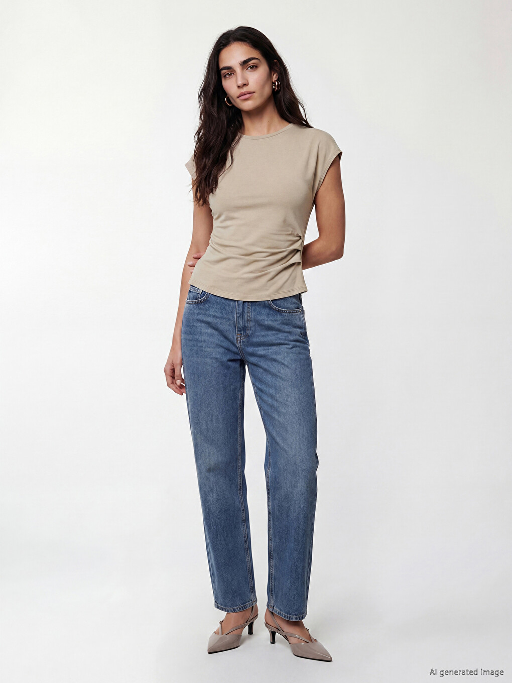 Crew Neck Ruched Women's T-Shirt-1