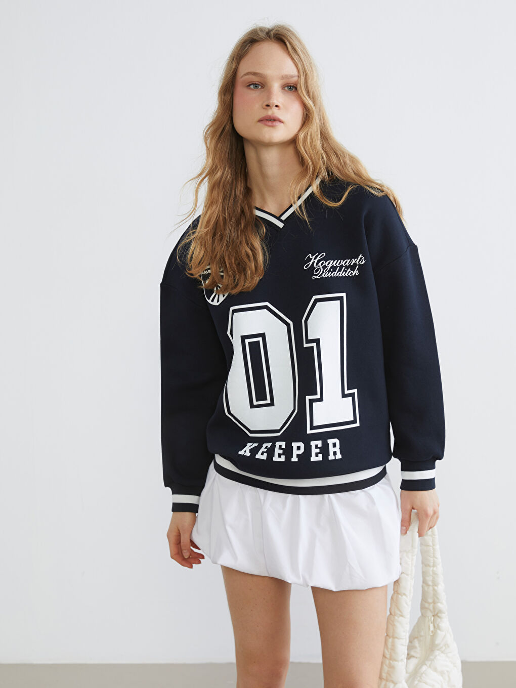 Lacivert Harry Potter Baskılı Kadın Kalın Sweatshirt