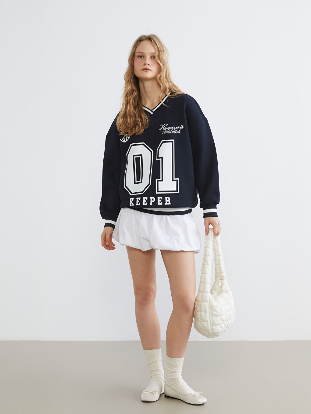 Lacivert Harry Potter Baskılı Kadın Kalın Sweatshirt-1